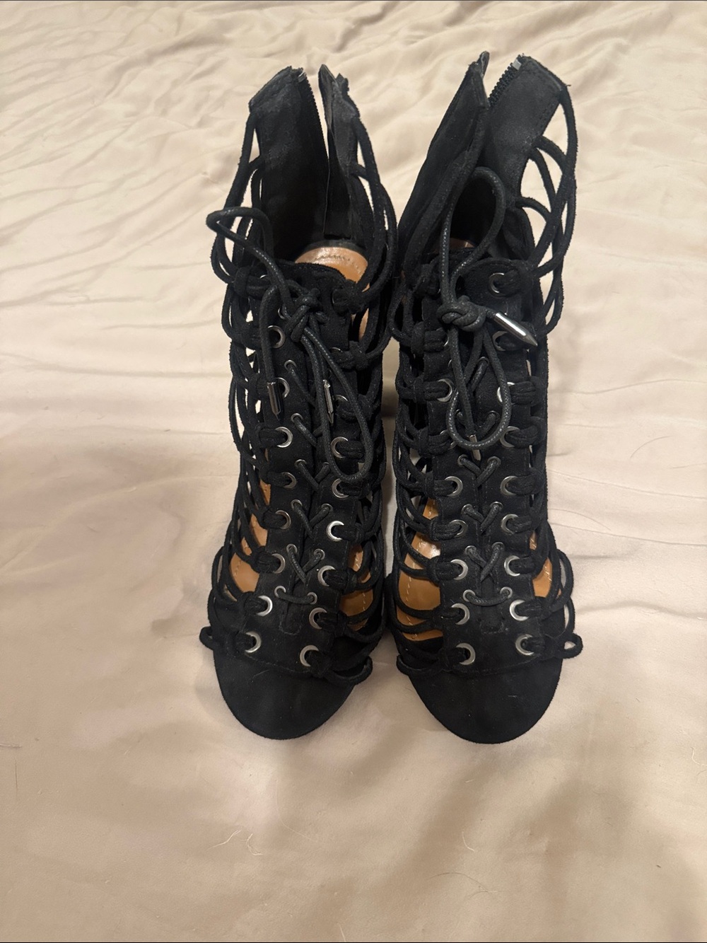 Black Lace-Up Peep-Toe Women's Heels